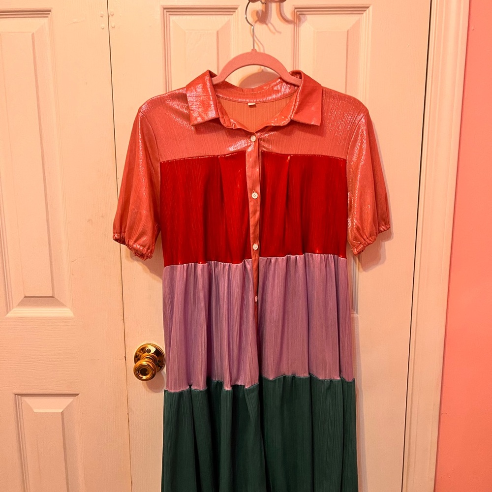 Colorblock Button-Up Dress